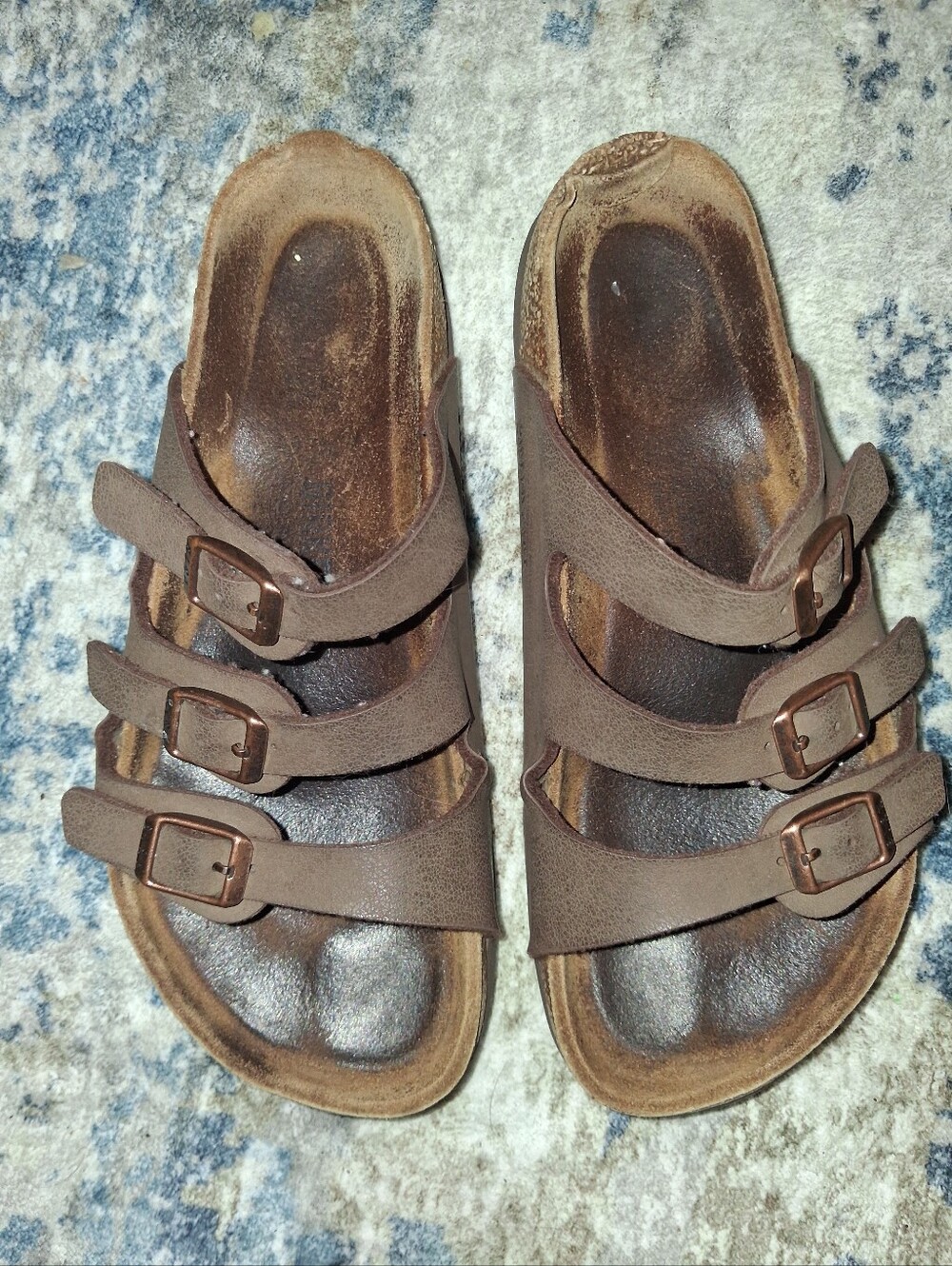 Birkenstock Brown Triple-Strap Slide Sandals